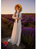 V Neck Ivory Lace Chiffon Garden Wedding Dress